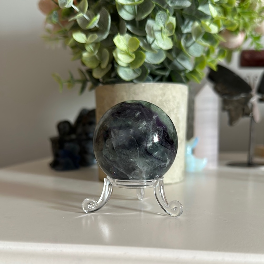 Beautiful Blue and Green Feathered Fluorite Sphere